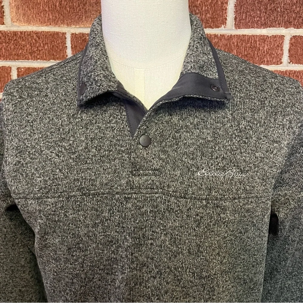 -Eddie Bauer Radiator Fleece Grey Pullover Sweater W/ Grey Trim Warm Mens Medium